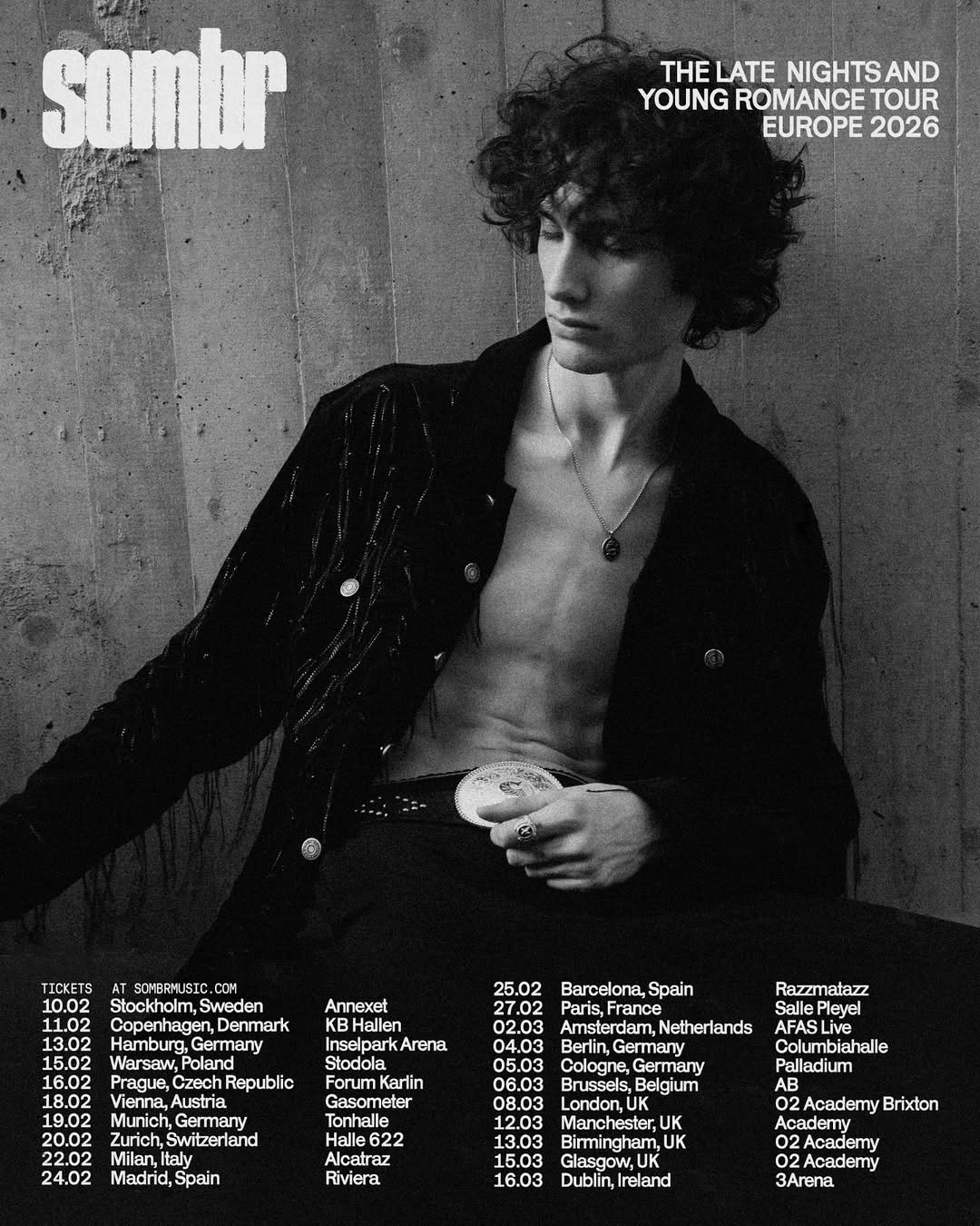 Sombr Late Nights and Young Romance Tour Poster 2025-2026